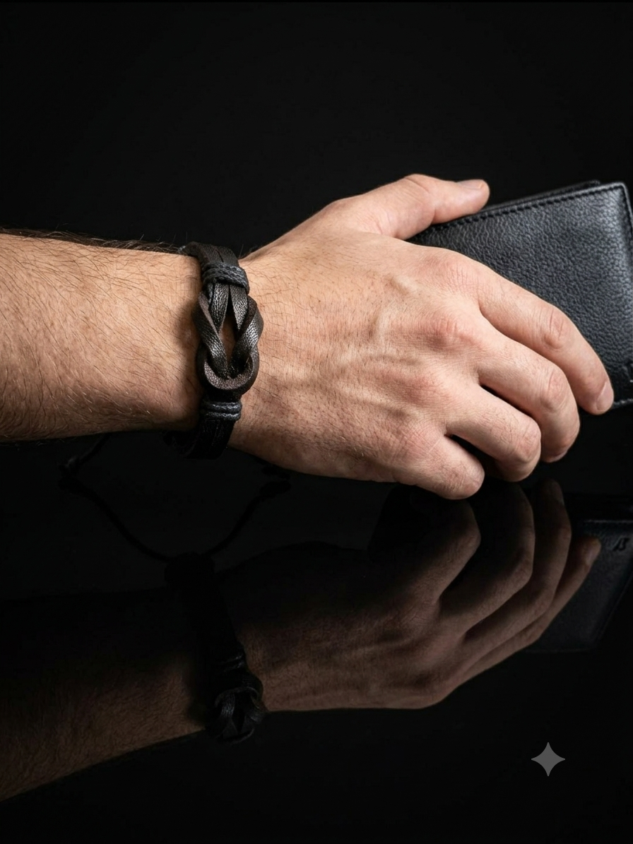 Photo porté bracelet tressé simili-cuir