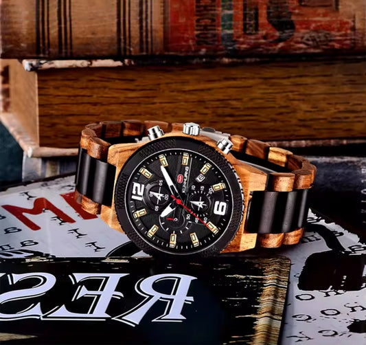 Montre bois macif et acier inoxydable 