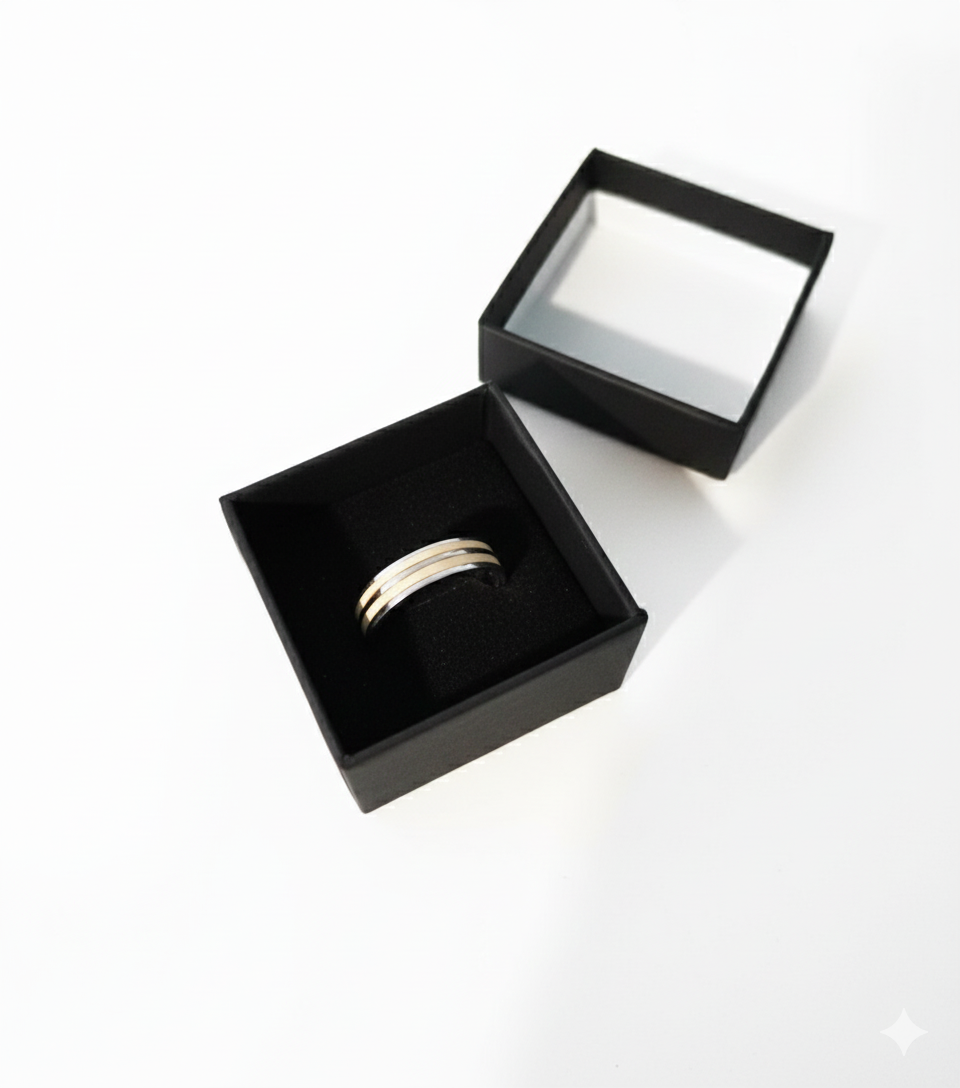 Bague femme acier inoxydable et creme 