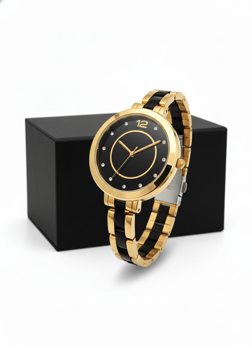 Montre femme black and gold 