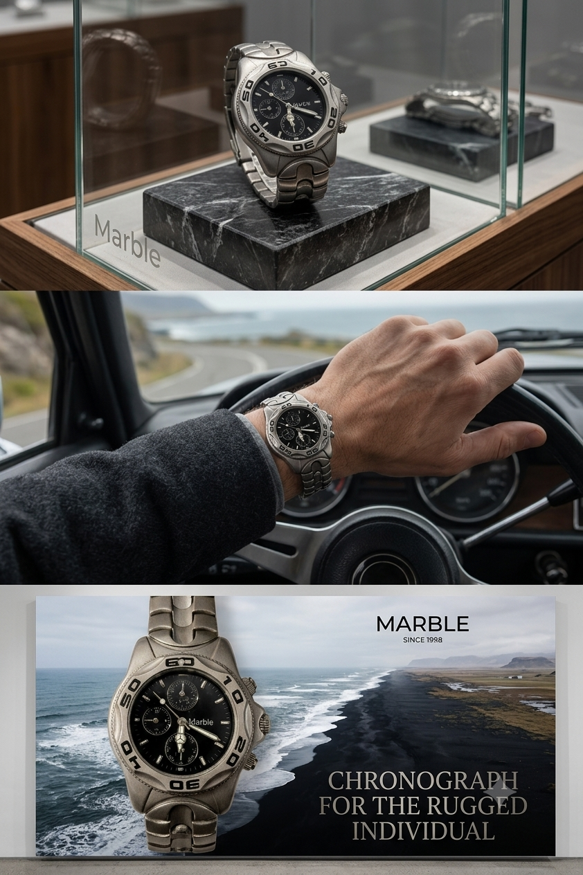 New Men's Marble Brushed Steel Watch | Design and Company