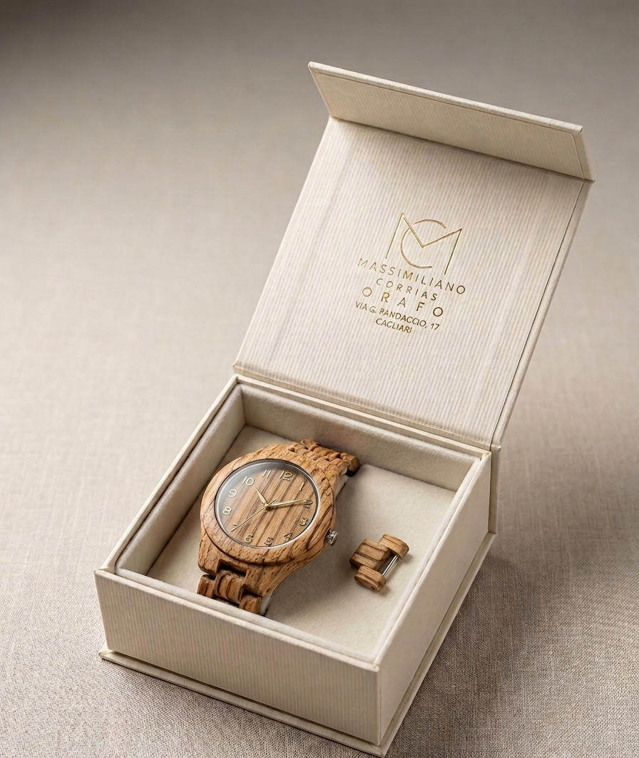 Montre finition bois avec boîte et pile neuve 